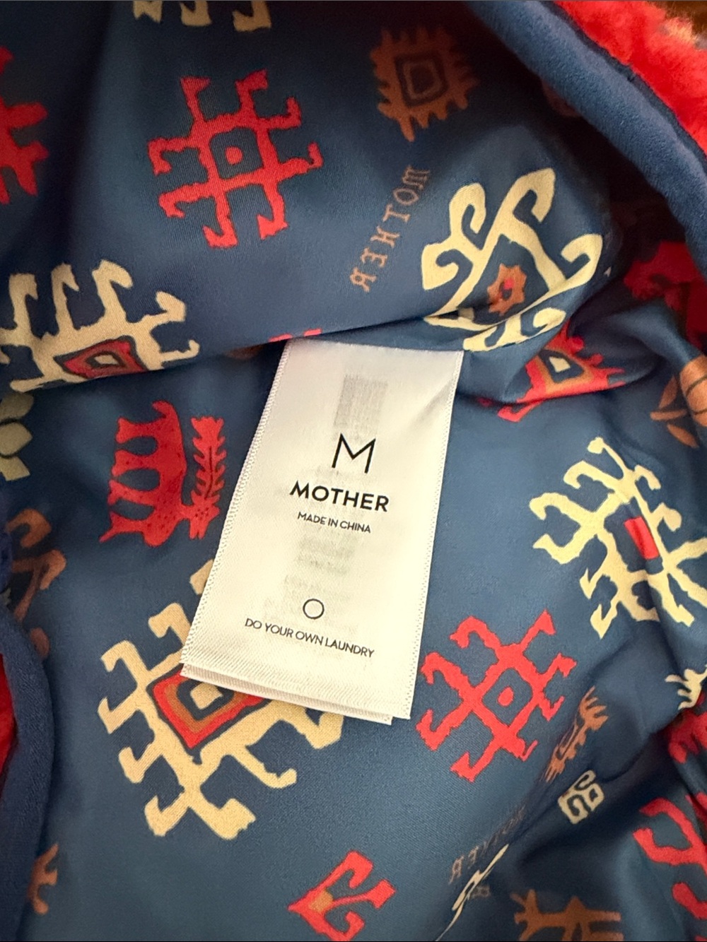 MOTHER Red Patterned Teddy Jacket with Navy Trim - Picture 3 of 5